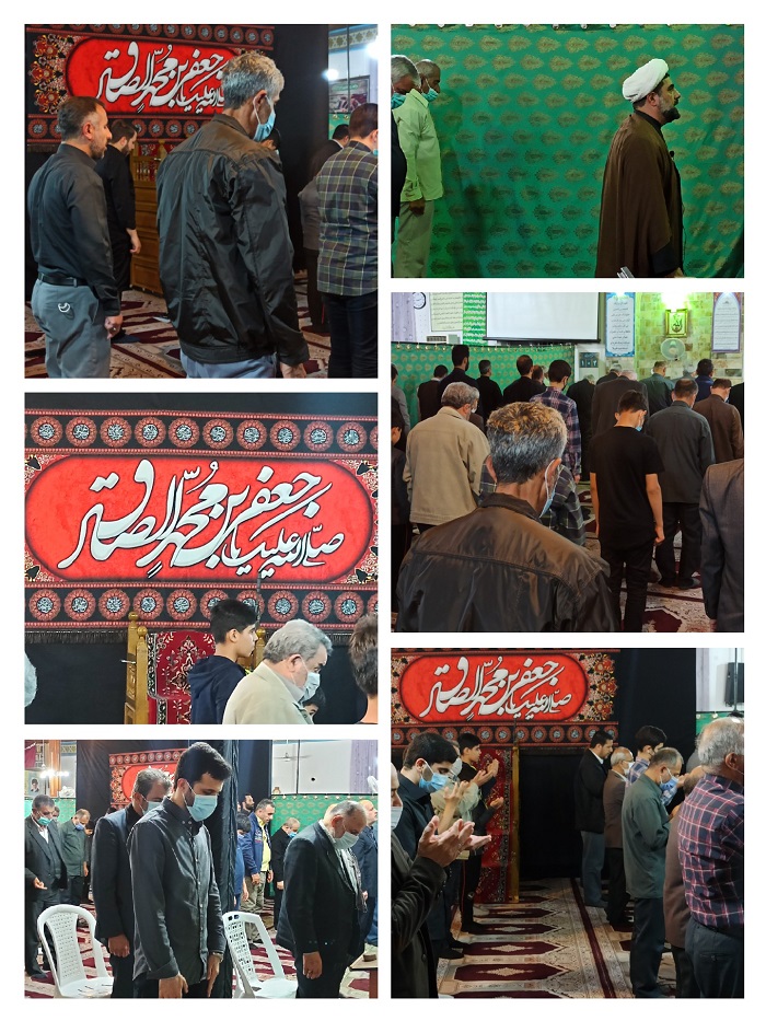 نماز جماعت به همت کانون شهداي گمنام رشت در مسجد امام حسين(ع)در شب شهادت امام صادق(ع)